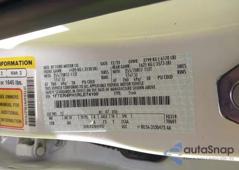 2024 Ford Ranger Xl z USA, uszkodzony, nr VIN 1FTER4PH1RLE74100